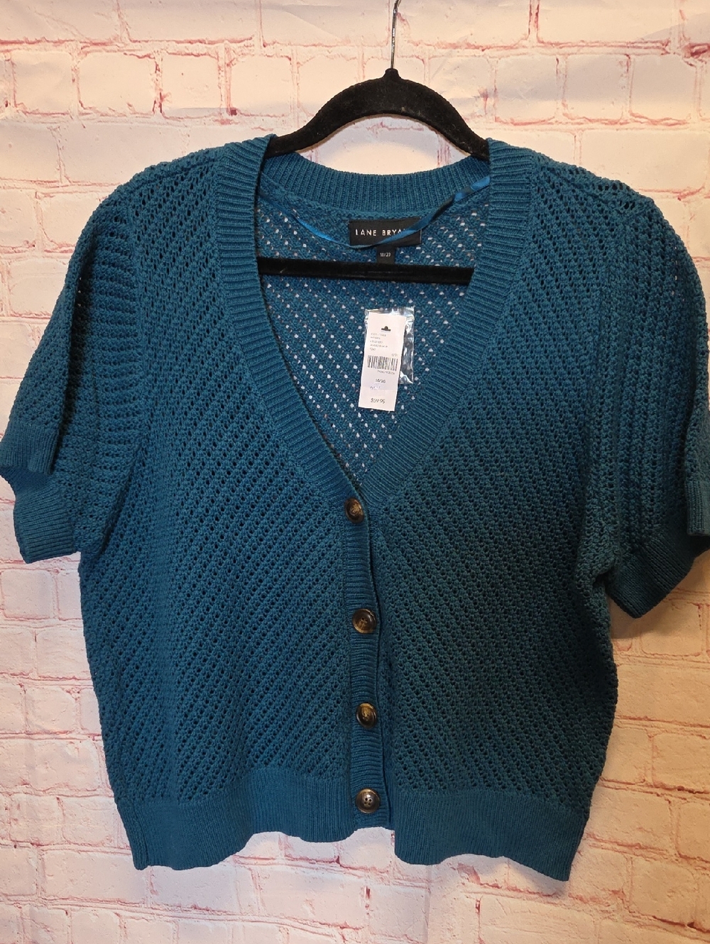 Lane Bryant Teal Open-Knit Button Cardigan